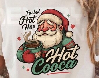 Warme chocolademelk met kerstman-design, gezellige kerst-PNG, kerstman-SVG, feestelijke drankdop, grappig kerst-T-shirt