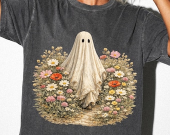 Design floreale fantasma, spirito dei fiori selvatici PNG, file SVG giardino spettrale, maglietta Boo ad acquerello, maglietta campo di fiori