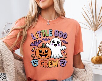 Diseño digital de Little Boo Crew, adorable clipart de fantasma y calabaza de Halloween, ilustración infantil espeluznante, pegatinas y arte mural, diseño PNG, SVG