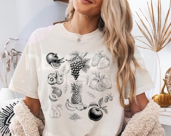 Frutas y bayas PNG, diseño tropical dibujado a mano, frutas estéticas PNG, arte vintage de frutas, SVG de verano de moda (descarga instantánea PNG)