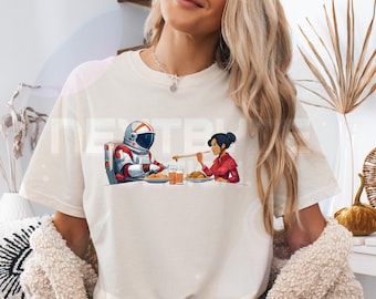 Arte digital de una divertida pareja de astronautas: Clipart PNG cósmico (descarga digital)