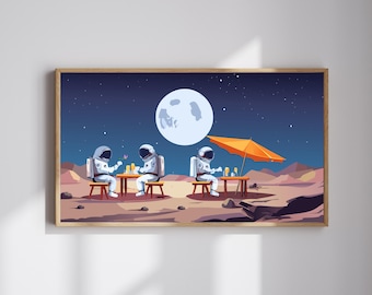 Moon View Space Cafe Illustration: Sci-Fi Mars Landscape (SVG, PNG Digital Download)