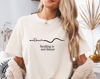 La curación no es lineal (PNG imprimible), póster minimalista con cita sobre salud mental, decoración de consultorio terapéutico, descarga digital minimalista moderna (PNG)