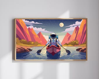 Astronaut Canoe Moon Print: Cosmic Lake Digital Art (SVG, PNG Downloadable Graphics)