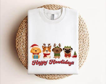 Perro navideño PNG, Cachorro navideño PNG, Perros navideños para descargar digitalmente, Arte de perro kawaii de dibujos animados, Ilustración de mascota navideña, PNG de Navidad