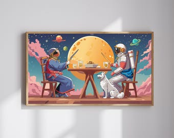 Astronauts and Dog in Space Art: Sci-Fi T-Shirt Design (Digital Download, SVG, PNG)