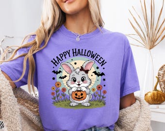 Halloween Bunny Clipart: Kawaii Rabbit with Pumpkin (Digital Download