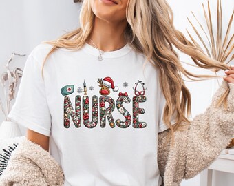 Enfermera navideña (PNG), sublimación de camisetas navideñas médicas, enfermera escolar (PNG), sublimación de Feliz Navidad, clipart de enfermera festiva