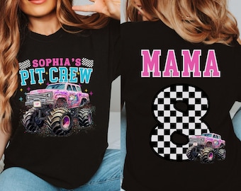 Unicorn Monster Truck Birthday Shirt, Pink Monster Truck Pit Crew, Family Matching Race Party Tee, Custom Name Birthday Girl Mama Dada Shirt