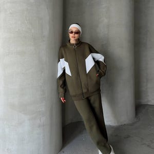 Women&#39;s Fleece Tracksuit•2-Piece Cotton Set•Oversized Zip-Up Sweatshirt & Jogger Pants•Warm Casual Lounge Set•Winter Sport Streatwear Suit