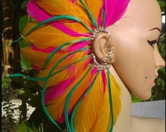 Custom Feather Ear Wraps - Pick your style and request your colors,  Feather Ear Wrap. Festival Feather Earring. Statement Ear Cuff