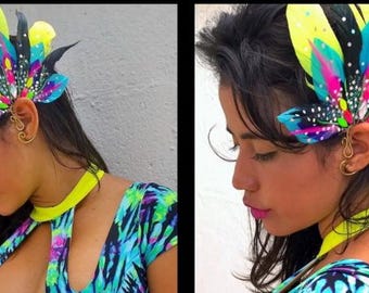 Summer Rave Feather Ear Cuff Accessory for: SwimSuit, Monday Wear, Festival Wear, Party Wear, Complimentary Classy Ear wrap and earring