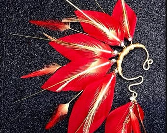 Bolshevik Red Star Hand Cut Feather Ear cuff for Festival Outfit, Bridesmaids, Rave Costume, Carnival Monday Wear