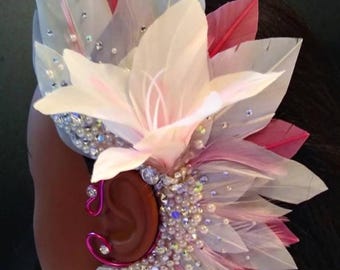 Easter Lily Wedding Feather Ear Cuff, Layered Hand cut, Feather Ear Wrap for Festivals, Bridesmaids, Rave Costume, Carnival Monday Wear