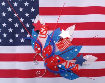 America Flag 4th of July, Memorial Day, Veterans Day, Labor Day, Hand cut Feather Ear cuff for Festival, Rave, Country Music Concert