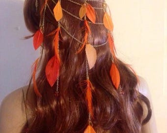 Multi Feather Hair tassel, Chandelier hair clip, Hand cut Feather Hair Clip for Festival Outfit, Bridesmaids, Rave Costume