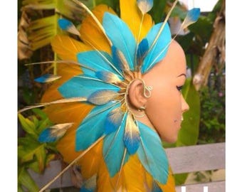 Custom Feather Ear Wraps - Pick your style and request your colors,  Feather Ear Wrap. Festival Feather Earring. Statement Ear Cuff