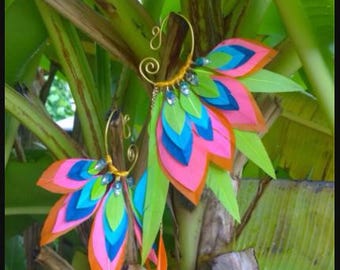 Tooty Fruity Feather Ear Cuff, Ibiza, Burning Man, Carnival, Crop Over Feather Ear Cuff / Wrap for Festival Outfit, Party Favor