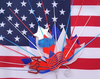 4th of July, American Flag, Memorial Day, Veterans Day, Labor Day, Hand cut Feather Ear cuff for Festival, Rave, Country Music Concert