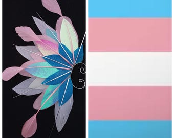 Transgender Flag, Pride Flags, Pride Parade, Pride Month, Hand cut Feather Ear cuff for Festival, Bridesmaids, Rave, Pride Concert, Carnival