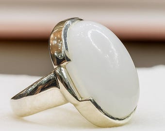Handmade Sterling Silver Moonstone Ring: Boho Healing Crystal Jewelry