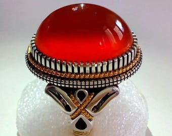 Red Yaqoot Ruby Ring: Handmade Sterling Silver Men's Spiritual Ring
