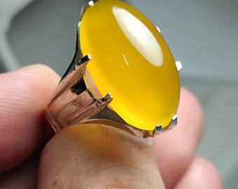 Yellow Agate Ring: Handmade Sterling Silver Yemeni Aqeeq Gemstone