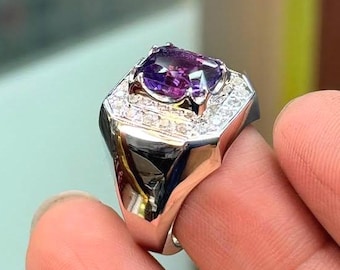 Handgemachter Art Deco Amethyst Siegelring: 925 Sterling Silber