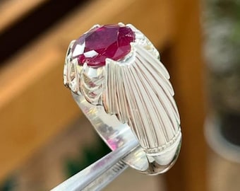 Anello da uomo con rubino: gioielli in argento sterling 925 con pietra portafortuna Manik