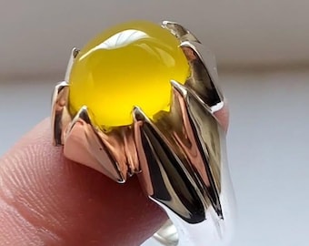 Yellow Agate Statement Ring: Handmade Silver Unisex Healing Crystal