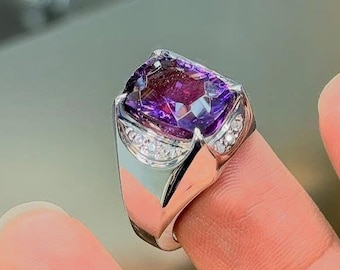 Handmade Amethyst Silver Statement Ring: Unisex Healing Crystal