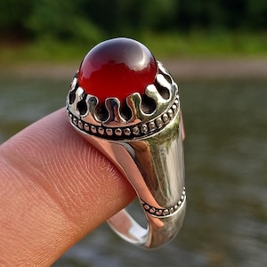 Handgemachte Sterling Silber Rot Achat Ring: Islamischen Aqeeq Stil