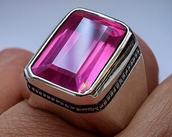 Quadratischer Amethyst-Ring: Unisex Sterling Silber Statement-Schmuck