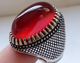 Red Agate Sterling Silver Signet Ring: Vintage Carnelian Gemstone
