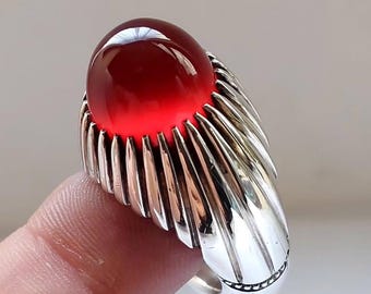 Red Agate Silver Ring: Handmade Unisex Statement Jewelry