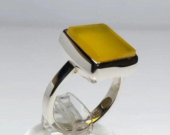 Handmade Yellow Aqeeq Agate Ring: 925 Sterling Silver Islamic Gift