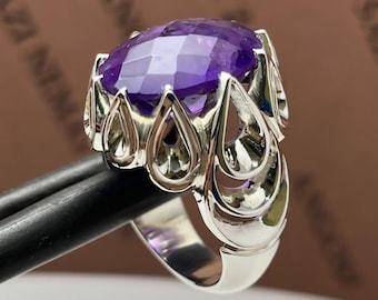 Handgemachter Amethyst Siegelring aus 925er Sterlingsilber im Art-Deco-Stil
