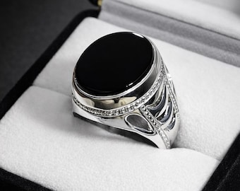 Black Agate Aqeeq Ring for Men: Silver-Plated Islamic Protection