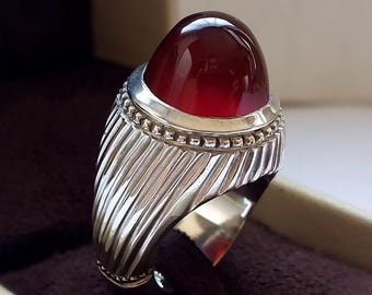 Red Agate (Aqeeq) Sterling Silver Ring: Bold Spiritual Jewelry