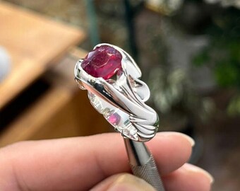 African Ruby Ring: Handmade 925 Sterling Silver Islamic Design