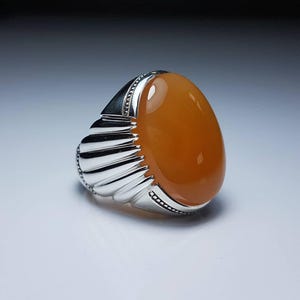 Natural Orange Agate Ring in Sterling Silver • Bold Men’s Statement Ring • Handmade Stone Jewelry
