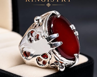 Sterling Silver Brown Agate Devil Ring, Movie Style Statement Jewelry, Nigel Ring, Devil Design, Devil Wears Prada Movie Style