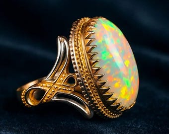 Anillo vintage de plata de ley con ópalo blanco / Joyería boho hecha a mano