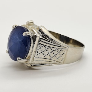 Blue Sapphire Ring for Men | Natural Sapphire Silver Ring | 925 Sterling Handmade Ring | Oval Blue Gemstone Jewelry Gift