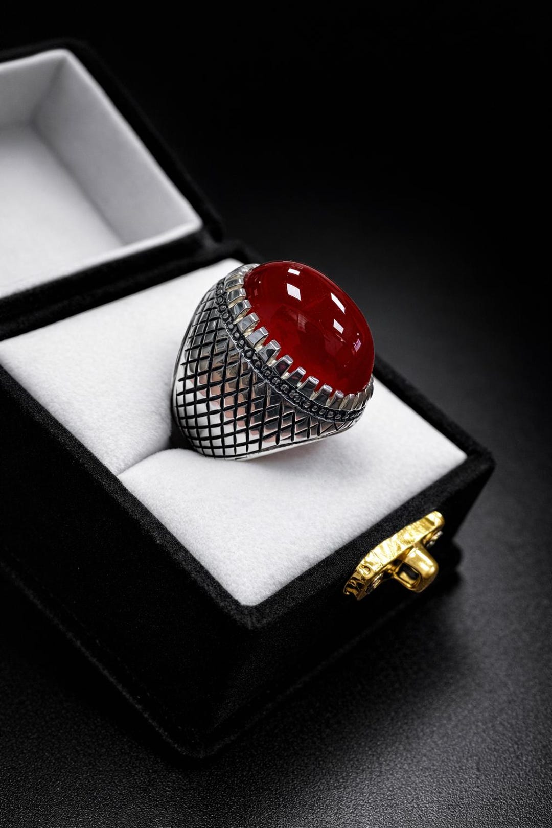 Red Agate Ring: Yemini 925 Sterling Silver Aqeeq Ring Gift for Men ...