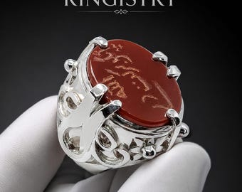 Nigel's Ring Design from the Movie Devil Wears Prada, 925 Sterling Silver Carnelian Aqeeq Ring, Big Yemeni Aqeeq brown Agate Ring for Men