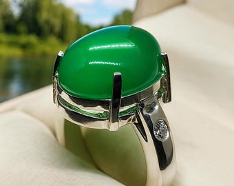 Anillo de ágata verde yemení: Sabz Aqeeq hecho a mano en plata de ley 925
