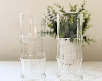 Bamboo Shape Clear Glass Cup – Textured Drinking Glass for Matcha, Cocktails & Iced Coffee
