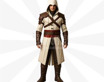 Brotherhood Ezio Assassin Leather Hooded Coat | Fantasy Medieval Warrior Costume | LARP Viking Cosplay Gear