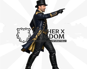Men’s Ringmaster Tailcoat Leather Jacket Costume | Circus Showman Cosplay Outfit | Steampunk Victorian Coat | Custom Handmade